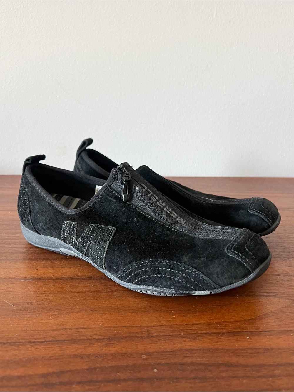 Merrell Barrado Leather Midnight Black Zip Slip On Shoes Women's US Size 8